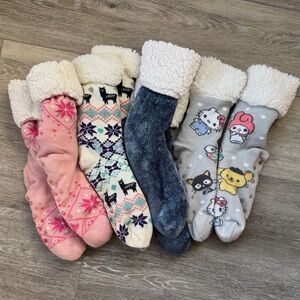 Cozy Fleece-Lined Women's Lounge Socks - 4 pair including Sanrio Hello Kitty